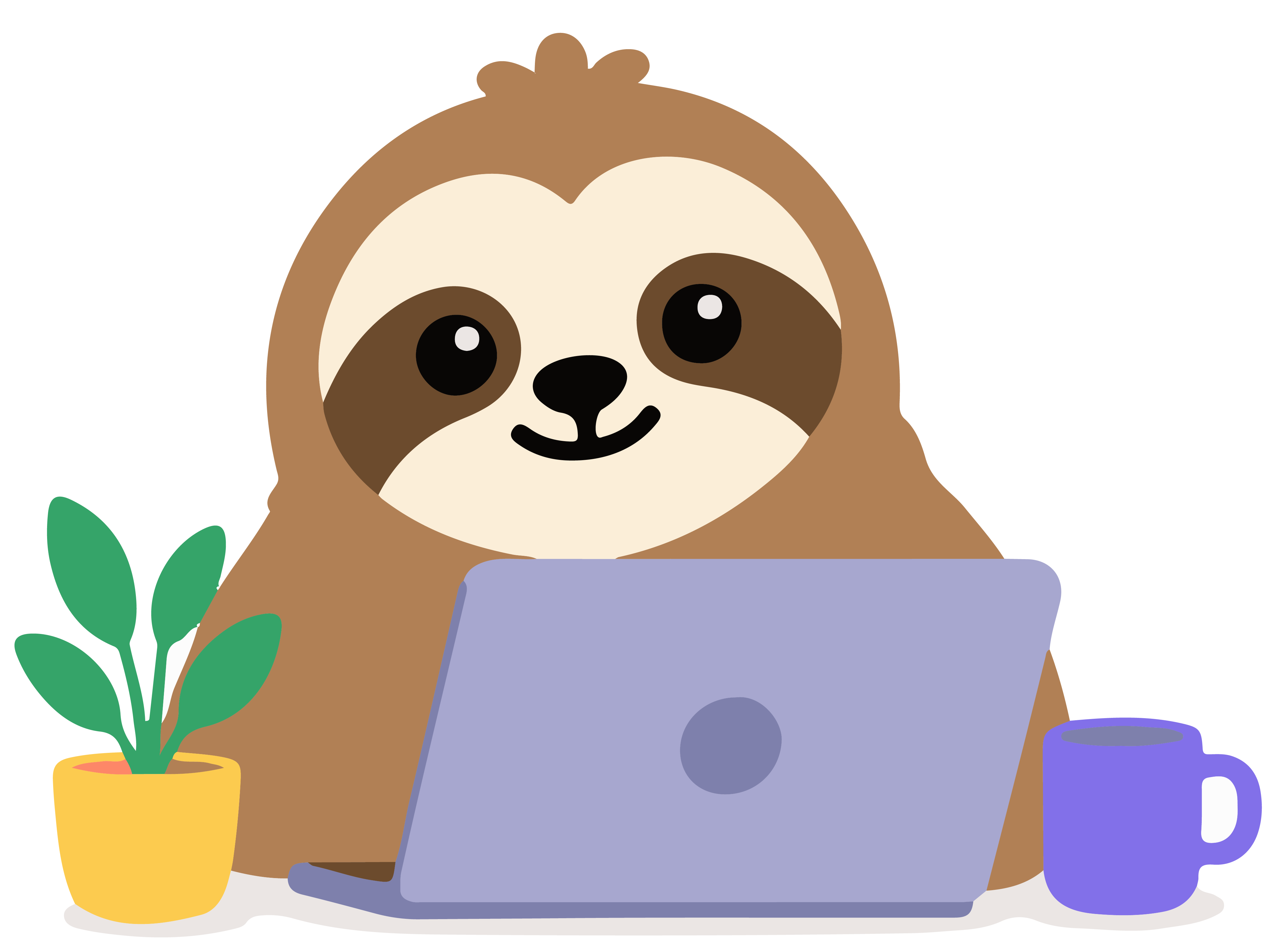 La mascotte Minut travaille paisiblement sur son ordinateur